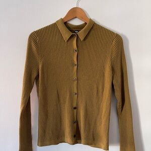 Uniqlo XL 100% Wool Olive Ribbed Button-Down Sweater